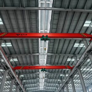 Box girder single girder overhead crane installed in manufacturing plant