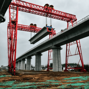 Highway and bridge gantry crane lifting precast concrete beam